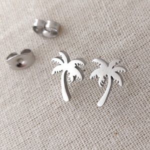 🎉 New Silver Palm Tree Stainless Steel Earrings
